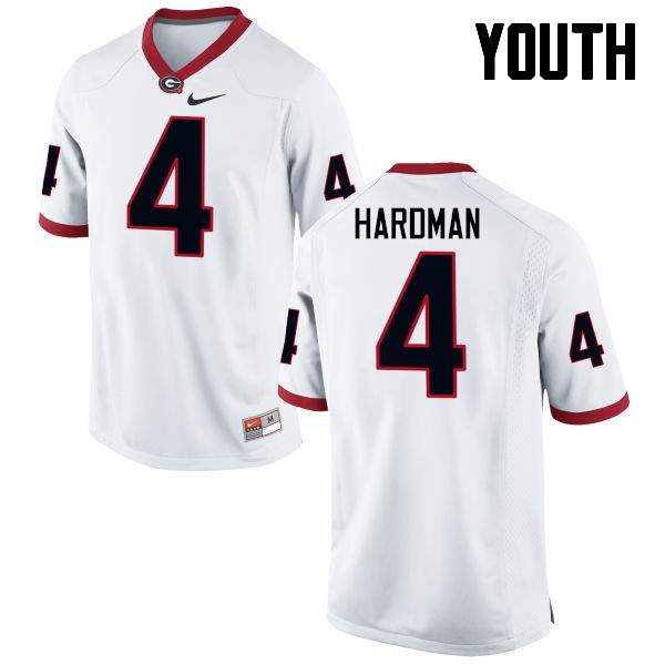 Youth Georgia Bulldogs #4 Mecole Hardman College Football Jerseys-White - Click Image to Close